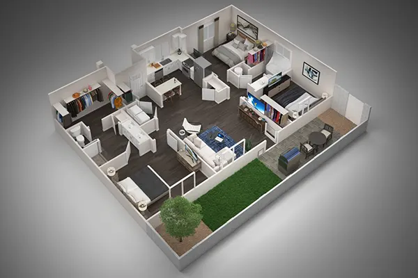 Floorplan 1 Bedroom 3D Plan